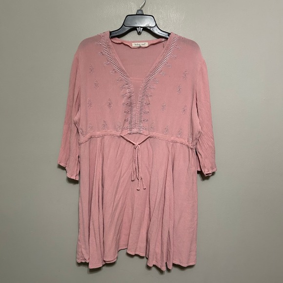 Indigo Soul Woman Dress 2XL Pink Embroidery 3/4 Sleeve Babydoll Tunic Boho Fairy - Picture 1 of 8